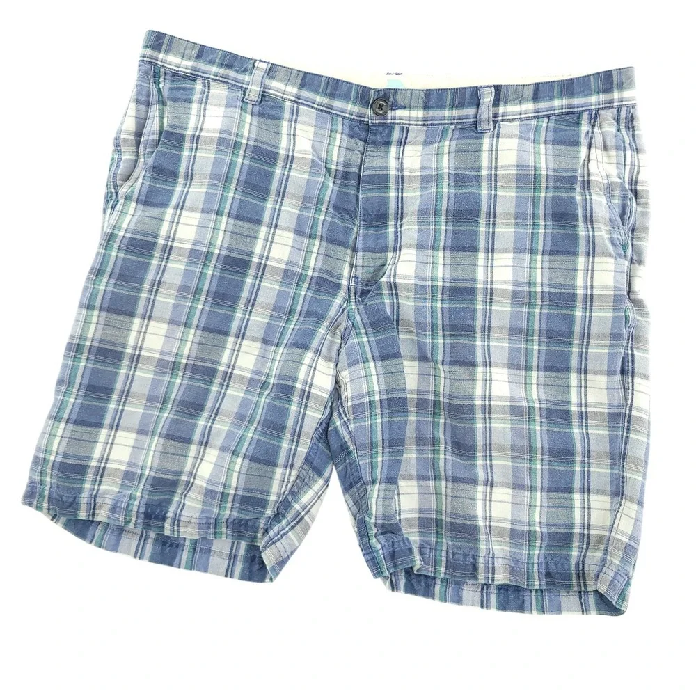 Tommy Bahama Shorts Mens 40 Blue Plaid Linen Blend Chino Casual 10